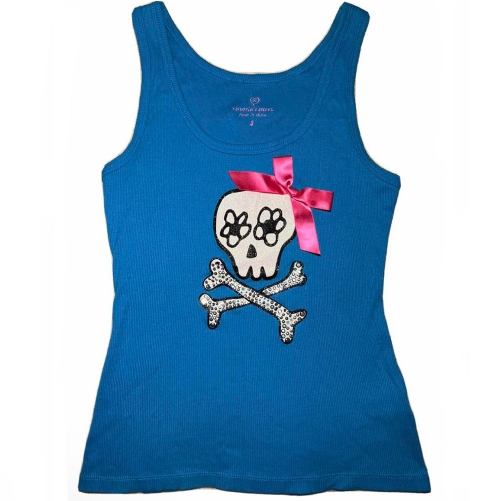 Vintage Y2K VS Blue Bling Skull Tank L NWOT